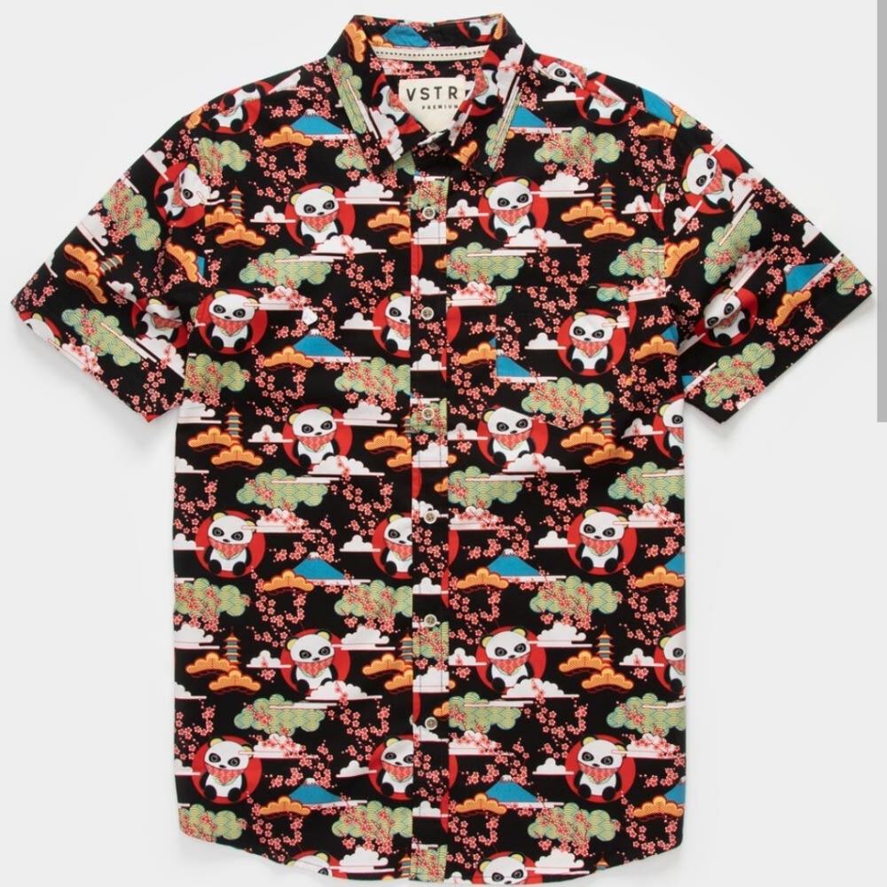 VSTR Cherry Panda button down short sleeve mens medium
